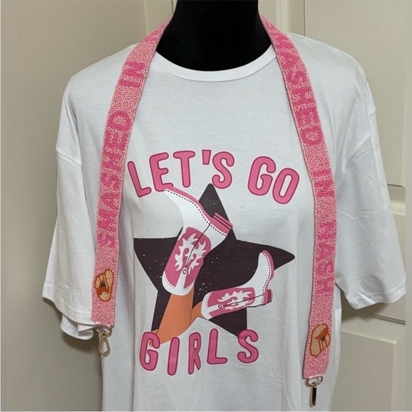 White Pink Graphic Let's Go Girls T-Shirt Tee Size Large - Picture 3 of 4